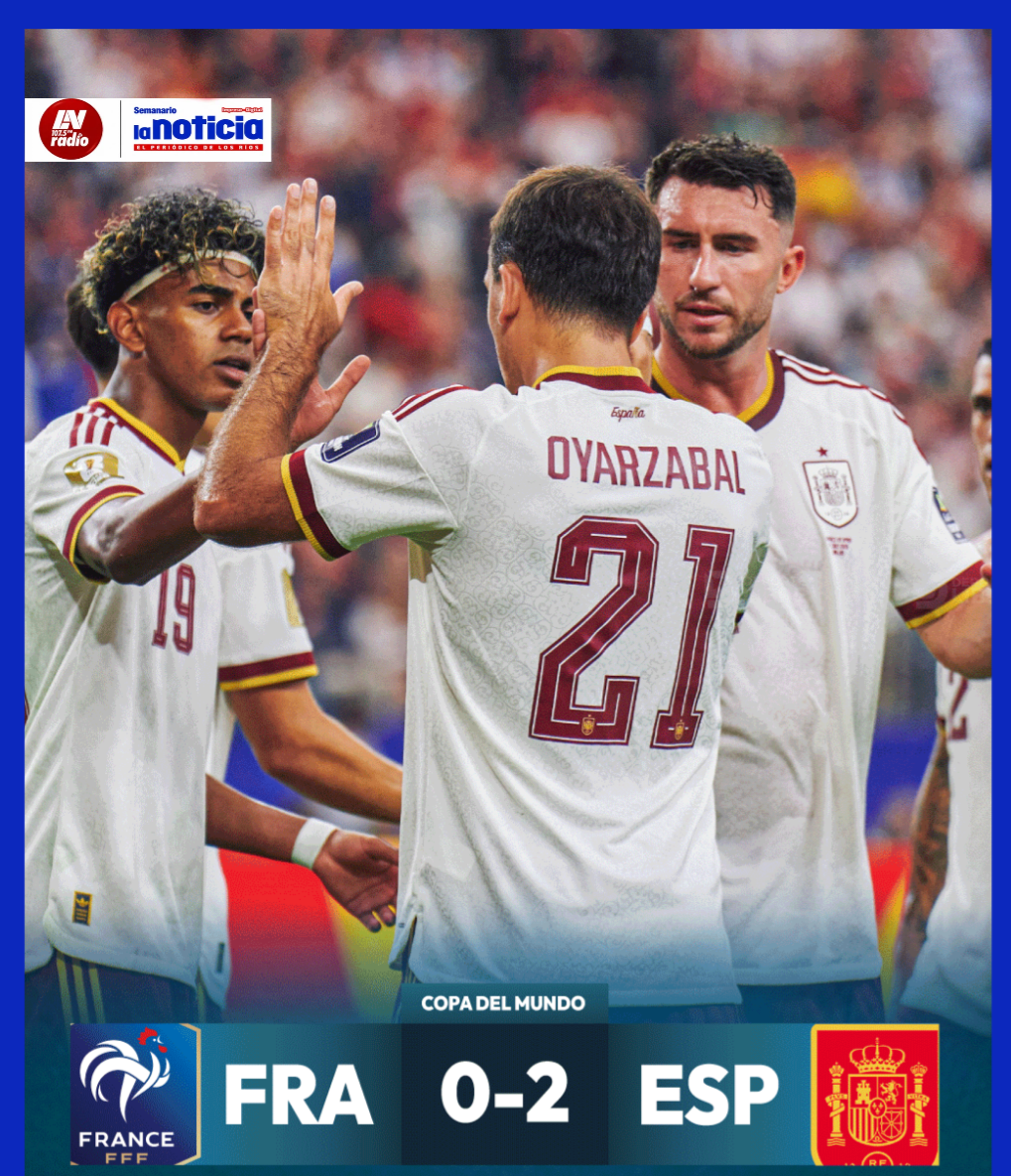#LaNoticiaMundial  🇪🇸 ESPAÑA DEJA FUERA A FRANCIA Y CLASIFICA A LA FINAL DEL MUNDIAL 🏆😱  España 🇪🇸 venció 2-0 a Francia 🇫🇷 por las semifinales de la Copa del Mundo, en el AT&T Stadium (Arlington, TX). ⚽🌍  Con este resultado, España clasificó a la gran final🏆  🔵 🔵 🔵 La Noticia RadioFm  Semanario La Noticia  LA NOTICIA RADIO 107.5 FM